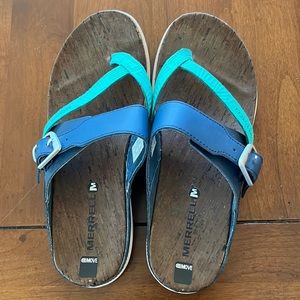 Merrell slip on sandals navy and turquoise size 7 worn 3 times